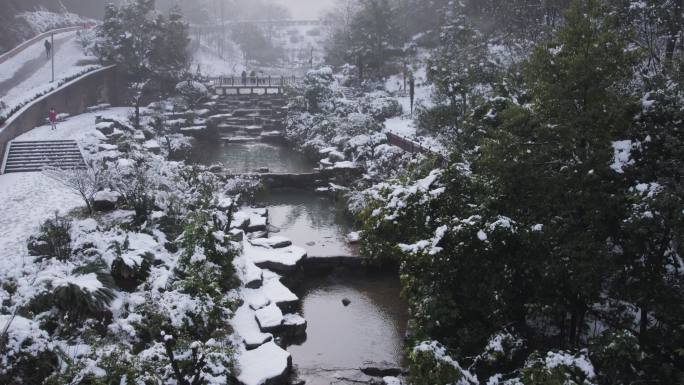 湖南长沙桃花岭公园雪景航拍