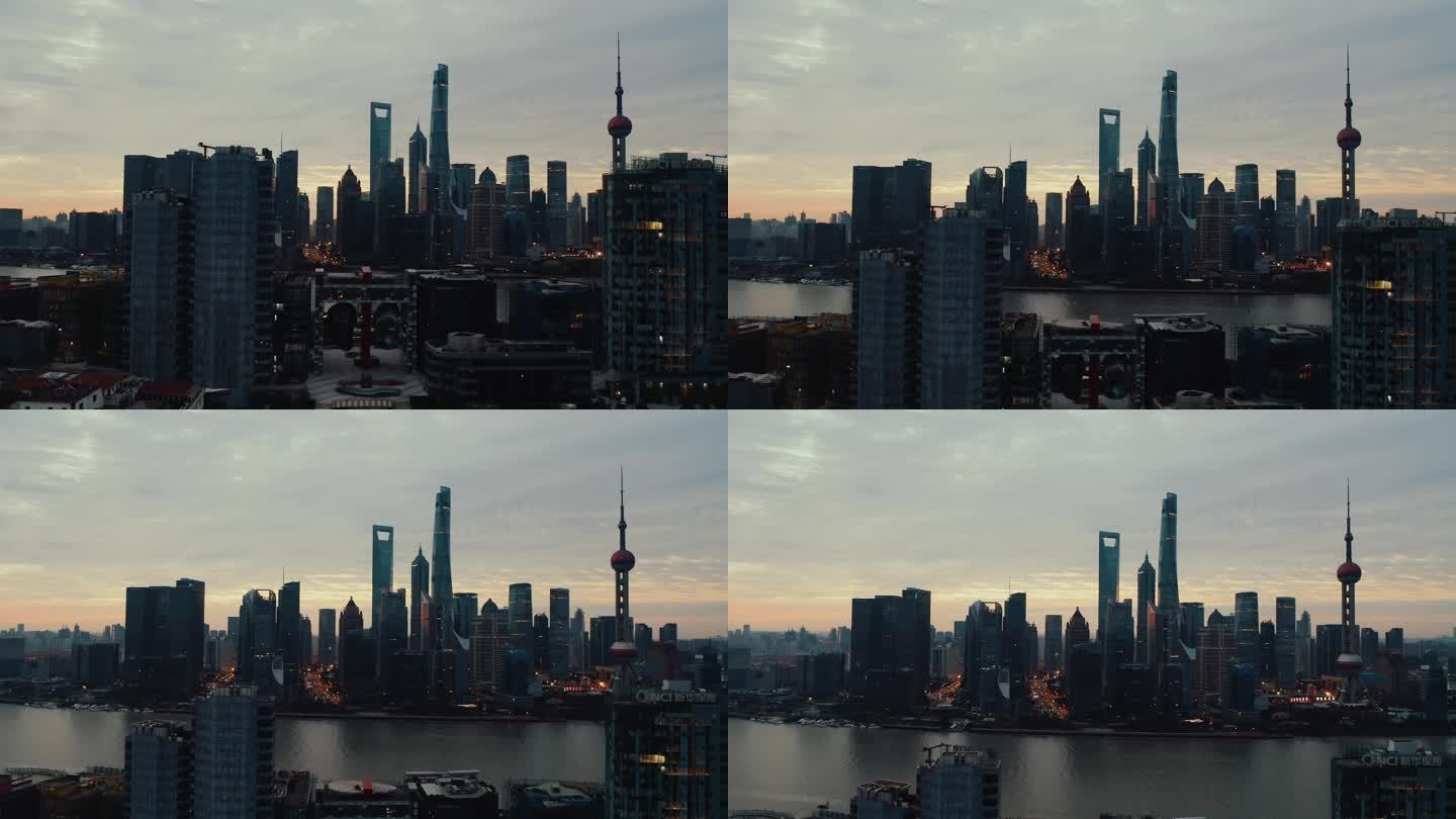 4K航拍上海浦东城市建筑日出风光