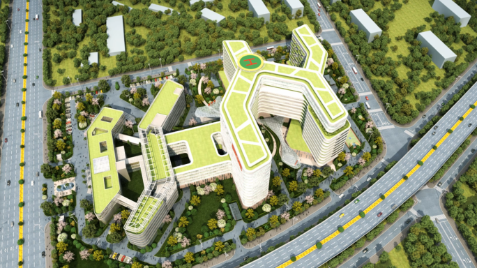 未来 建筑 医院 中心 车流 景观 屋顶