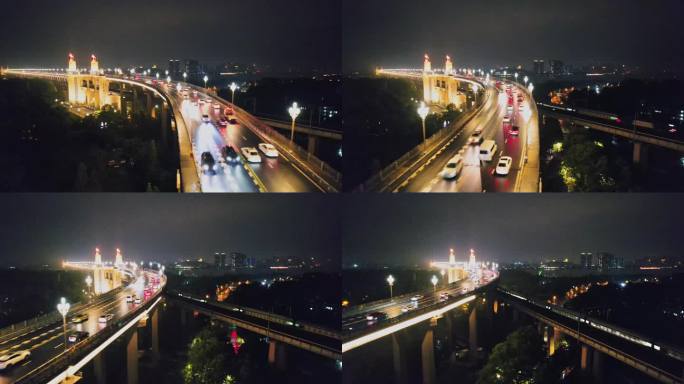 南京长江大桥车流和火车