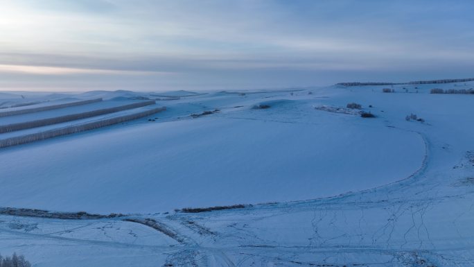 呼伦贝尔寒冬丘陵雪原