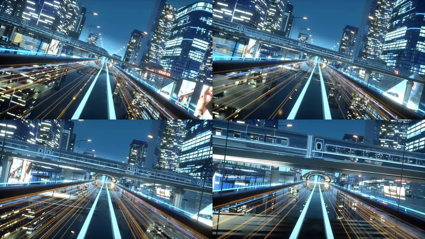 高铁城市繁华夜景CBD三维动画