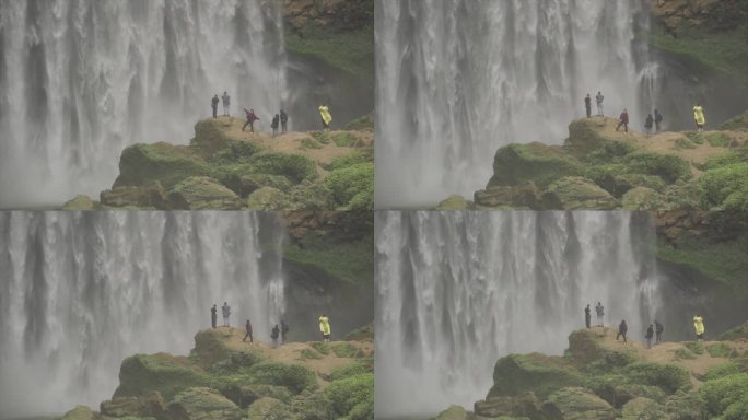 羊皮洞瀑布户外旅行游客拍照山间瀑布自然