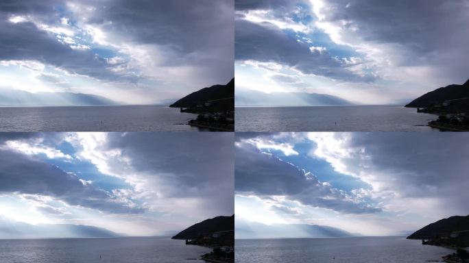 大理洱海4K航拍光影延时唯美乌云散开雨后