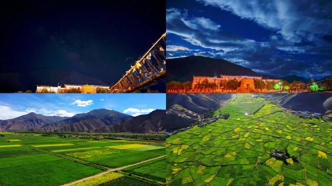 西藏星空银河、白天县城自然风光素材