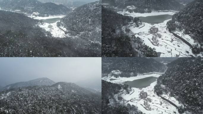 湖南长沙桃花岭公园雪景航拍