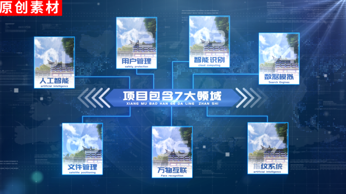 7-蓝色科技照片文字分类ae模板包装七