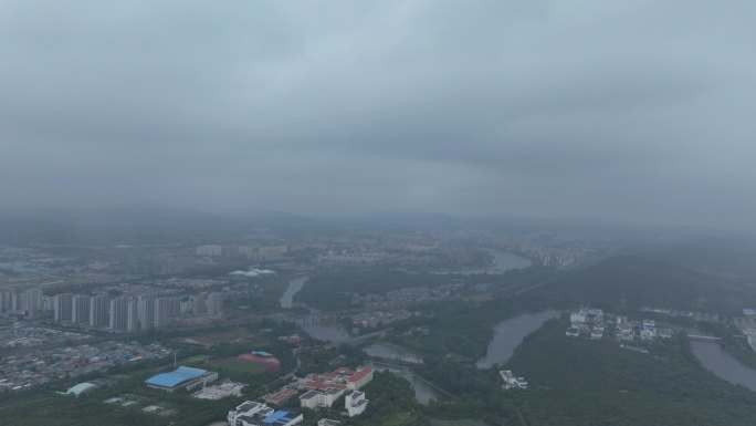 费县费城街道 温凉河 阴雨天气航拍延时