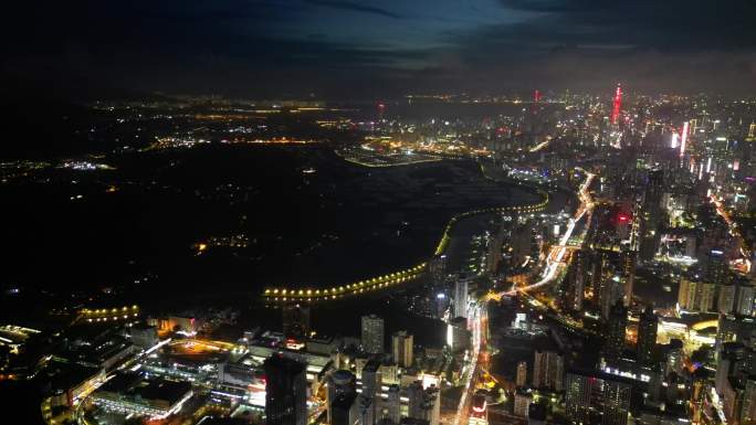 4K航拍深圳罗湖夜景