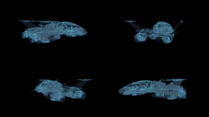 宇宙飞船5科幻透明网格线框机械机甲飞行器