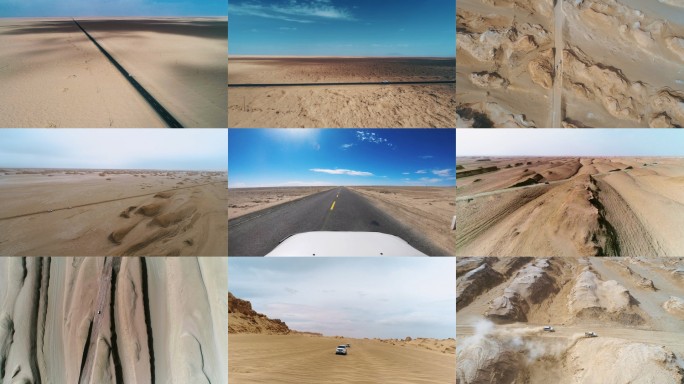 航拍笔直沙漠公路