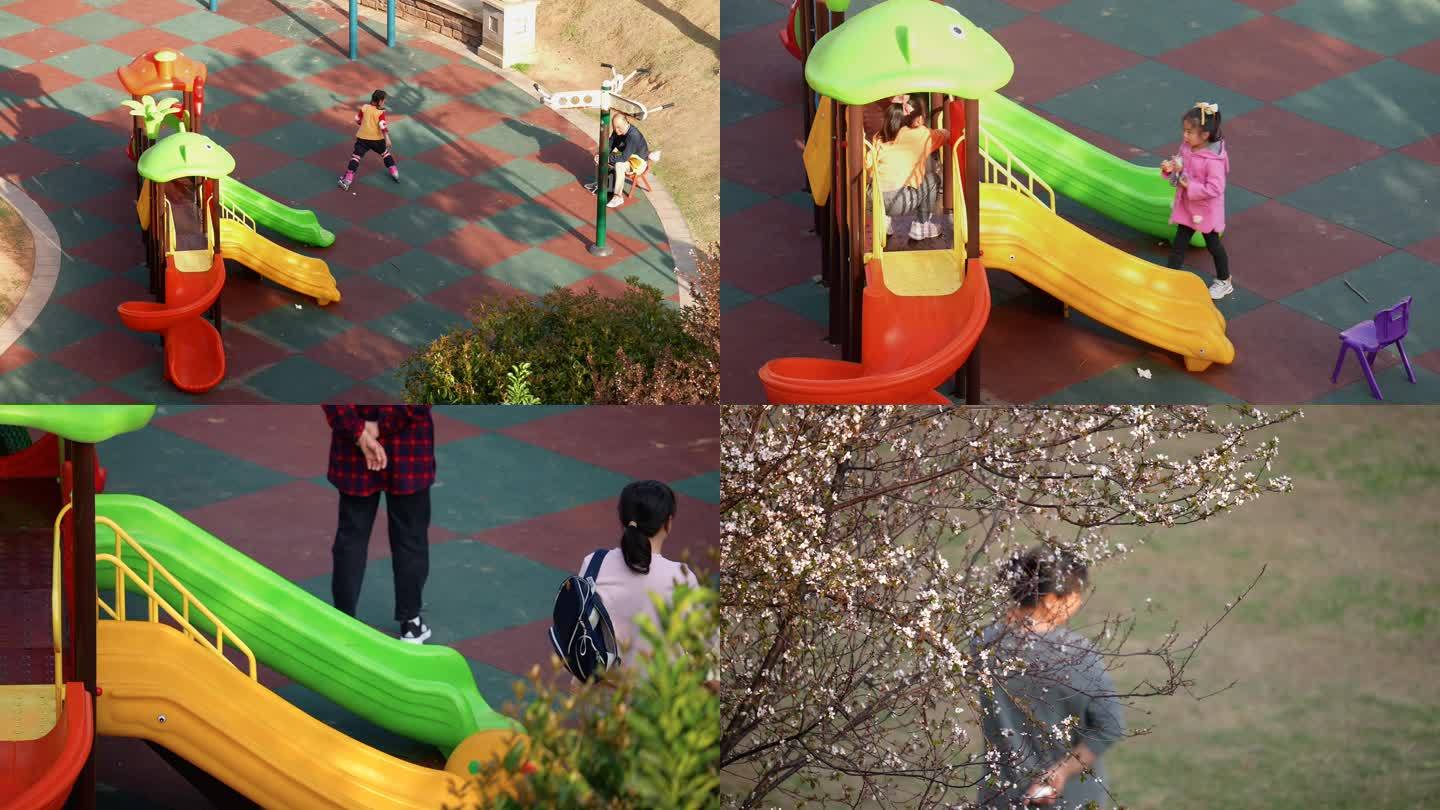 4K幼儿园孩子放学后玩滑滑梯空镜