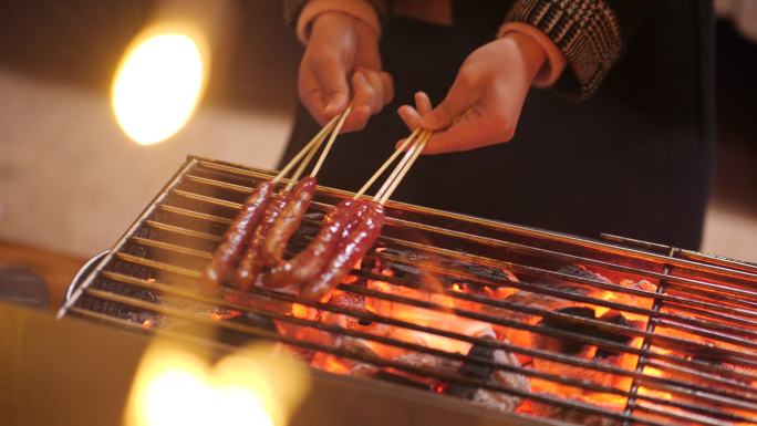 野外户外露营烧烤特写