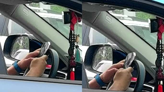 竖屏-开车司机使用手机打字聊天-安全驾驶