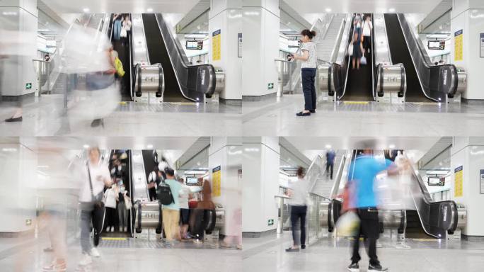 地铁站内电梯上下乘客人流延时摄影