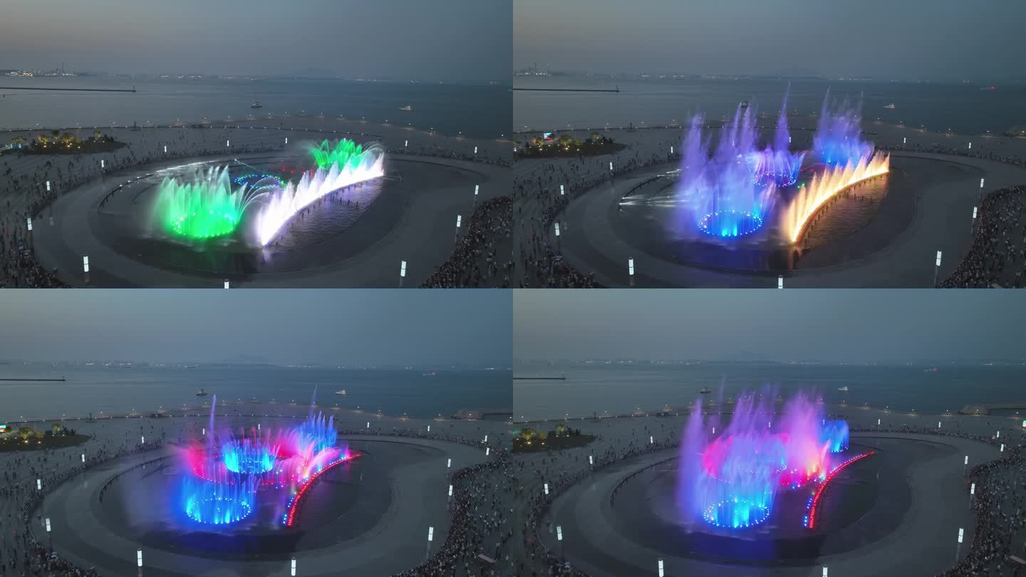 4K最新大连城市喷泉灯光秀航拍