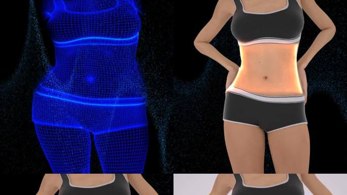 女性减肥脂肪融化瘦下来科技感背景可抠图