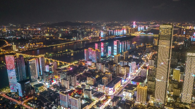 长沙夜景航拍延时