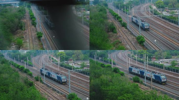 高速运动拍摄前行的火车头