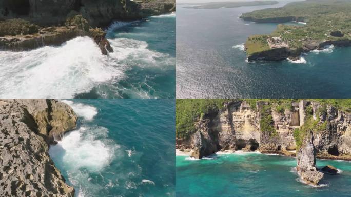 印尼佩尼达岛 海边钻石沙滩 海浪拍打礁石