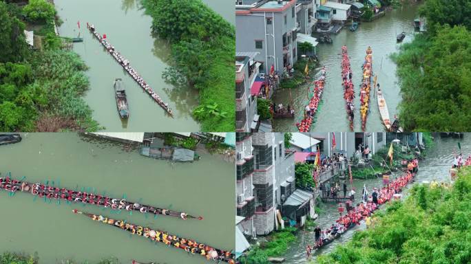 广州端午村落龙舟探亲趁景招景航拍4K视频