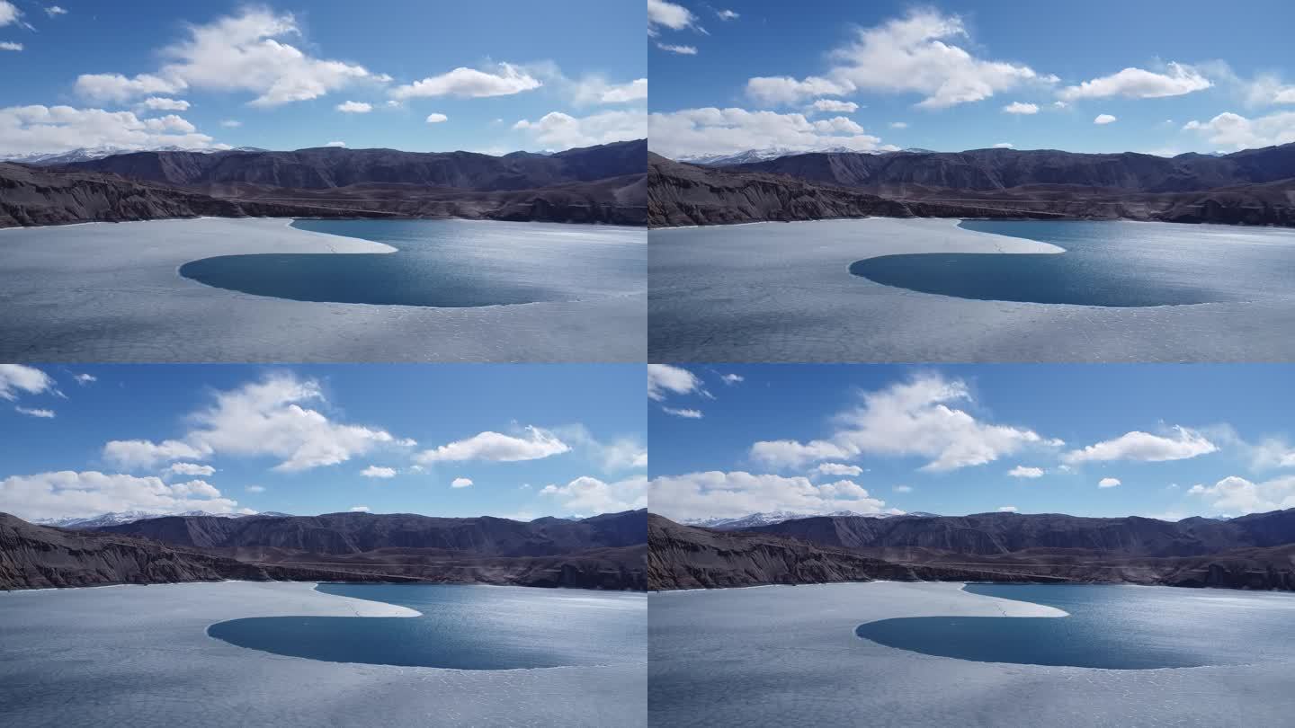航拍新疆南疆班迪尔蓝湖冰封大气景色