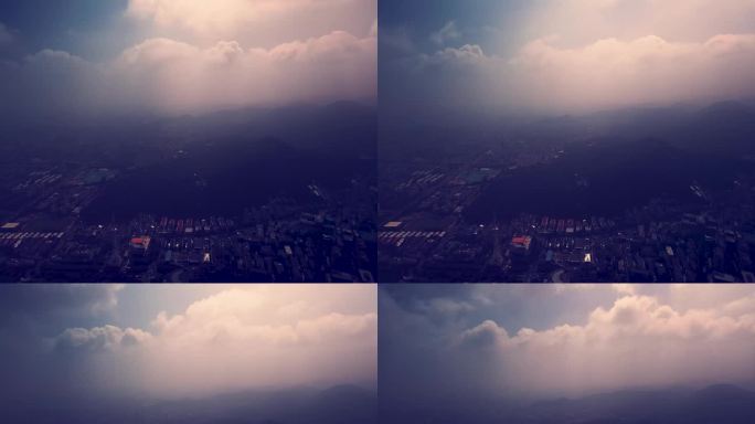 山与城市风光低云延时摄影