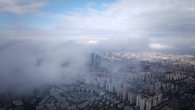 南京梅雨季节雨雾缭绕航拍4K超清延时