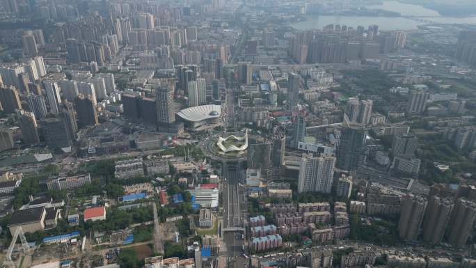 4k航拍武汉光谷转盘360°全景俯拍