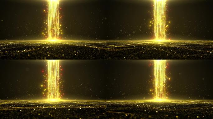 4K金色粒子光柱落下粒子波浪无缝循环
