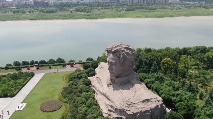 航拍长沙橘子洲景区毛主席头像景区