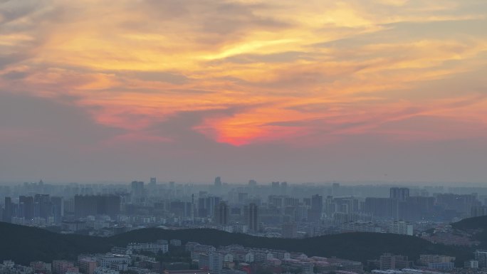 历阳大街航拍济南晚霞