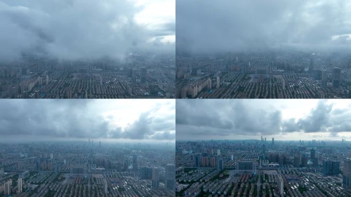 4K航拍暴风雨来临前的长沙市全景4