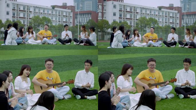 【4k】一群青年在草坪上唱歌