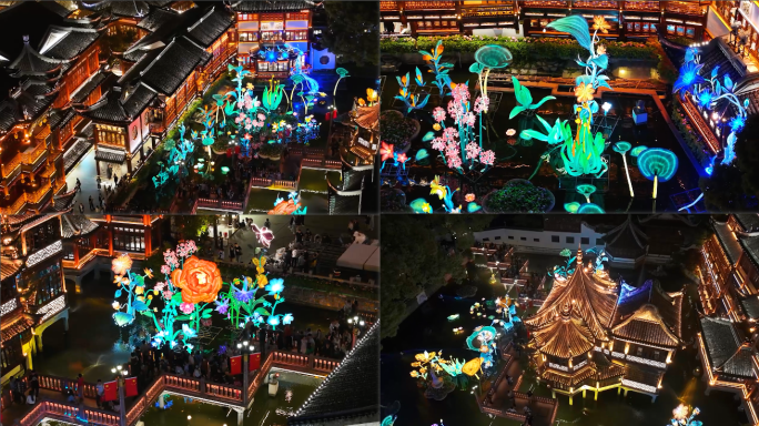 【4K60帧】上海豫园城隍庙花灯夜景航拍