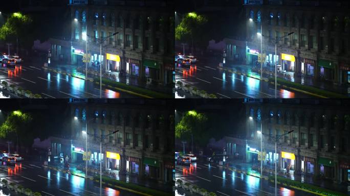 上海入梅时雨夜街头
