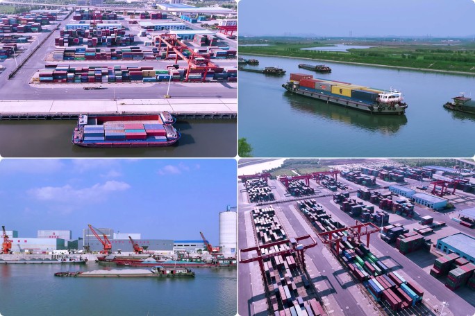 合肥国际港运河码头港口来来往往船只