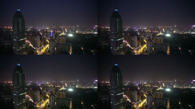 鸟瞰武汉汉江城市夜景平安大厦金融区车流