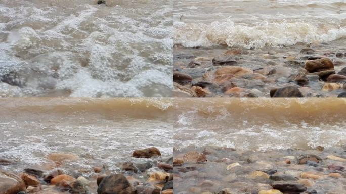 水浪拍打浪花拍打河水水位河水上升