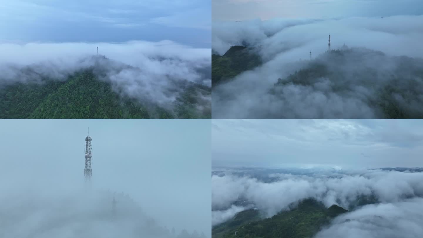 下雨穿越云雾信号通信塔