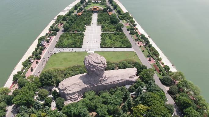 航拍长沙橘子洲景区毛主席头像景区