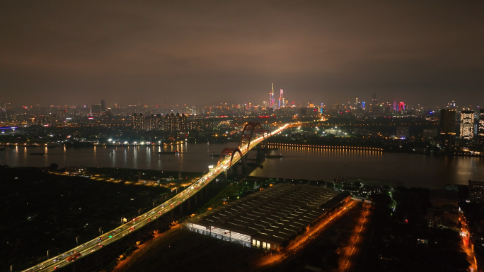 4K航拍广州城市高架道路桥梁夜景