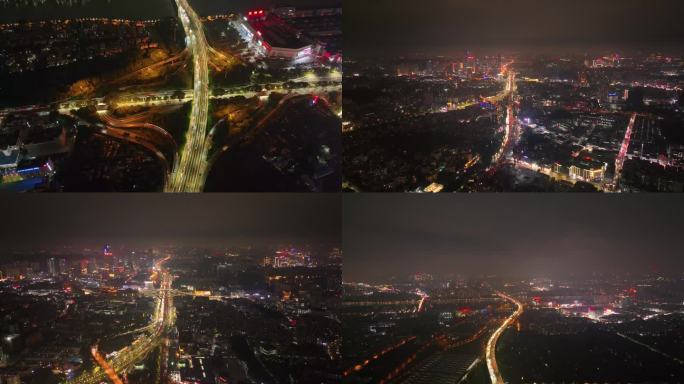 4K航拍广州城市高架道路桥梁夜景