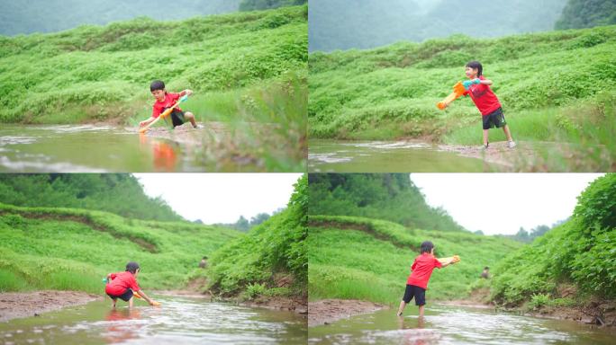 小孩溪流玩水