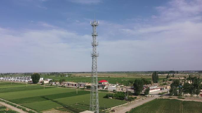 航拍农村田园通讯基站信号发射塔