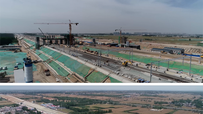 铁路工程建设高铁站房建筑工地 航拍