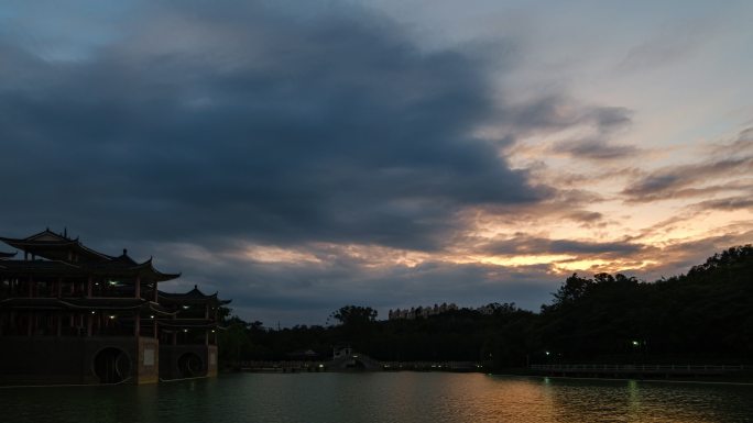 中式园林古建筑风起云涌延时