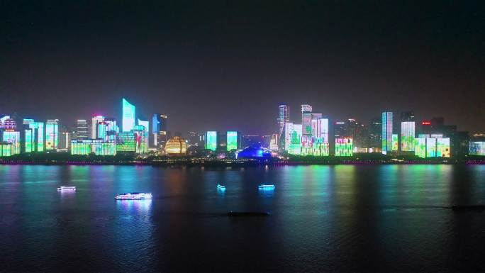 航拍杭州钱塘新城夜景