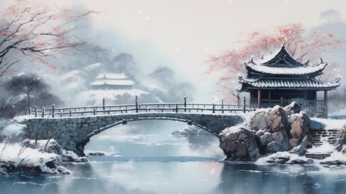 中国风诗歌戏曲冬季雪景舞台背景