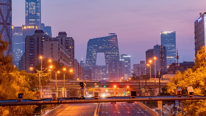 中央电视台夜景车流延时